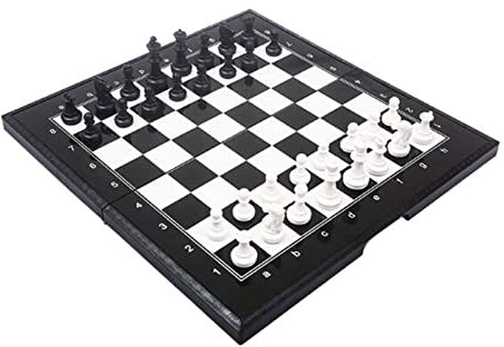 MCLIUJIA Schachbrett Schach 11-Zoll-magnetisches Reise-Schachspiel Mit Zusammenklappbarem Schachbrett, Schach-Dame-Backgammon-Set Schachspiel Set