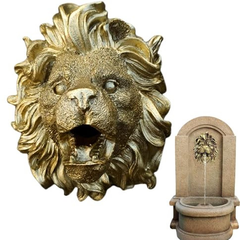 Fontaine cascade avec lion - Bec décoratif en résine naturelle - Idéal pour les jardins aquatiques - Décoration d'eau pour l'intérieur et l'extérieur - Arroseur mural - Idéal pour les étangs et les