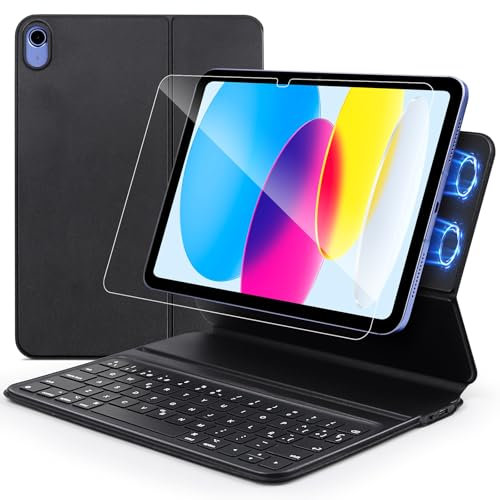 Funda con Teclado para iPad A16 11ª Generación 2025/10ª Generación 2022(QWERTY Español Ñ), Ultra Delgado Funda y Bluetooth Teclado Compatible con iPad 11/10 Generación,Negro