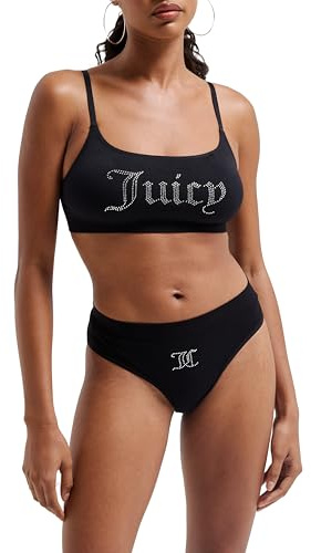 Juicy couture dam juicy diamant bralette & high ben brev underkläder set, svart, standard (56-pack), svart, one size