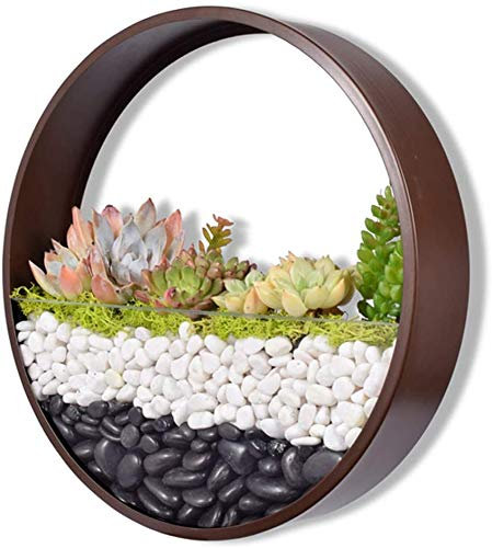 YUEKOPOU Runder Wand-Pflanzkübel aus Metall, Wandvase, Wandterrarium, Wandblumentopf, Luftpflanzenhalter, Sukkulenten-Vertikalbehälter, Innendekoration for Wohnzimmer, Küche, Balkon, Treppe(Brown)