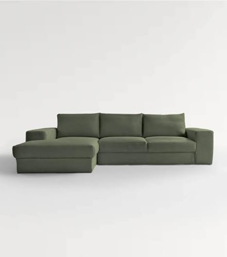 mokebo Ecksofa aus Cord 'Der Klassiker', Eckcouch aus weichem Cordstoff fürs Wohnzimmer, bequemes 3-Sitzer Sofa oder Cordsofa in L-Form, 287x86x190 (BxHxT in cm) in Olive - Ottomane Links