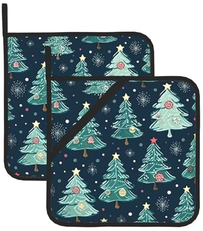 Presina a forma di albero di Natale con stelle e stelle, resistente al calore, presine da forno, per cucina, cottura al forno, barbecue