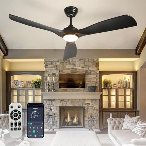 Depuley Leise Deckenventilator mit Beleuchtung für Außen: LED Lampe mit Ventilator für Garten Terrasse - 132CM Groß Deckenventilator mit Licht und APP für Wohnzimmer Restaurant Büro, Schwarz