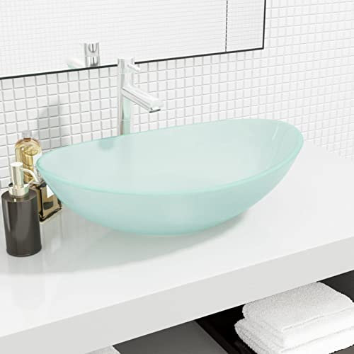 Xichuzi Lavabo de Vidrio, Lavabo sobre Encimera, Lavamanos para Baños, Lavabo Baño, Mueble Lavabo, Muebles De Baño, Templado Esmerilado 54,5x35x15,5 cm