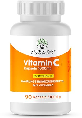 Vitamin C Hochdosiert 1000 mg Nahrungsergänzungsmittel Vegan Kapseln | Vitaminc Brausetabletten, Ascorbinsäure mit Hoher Rein, Hochdosiert Mit 1000mg Pro Kapsel, Zur Täglichen Einnahme, Ph-Neutral