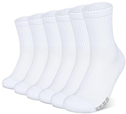 HIKERHEAVENLAR Chaussettes de sport matelassées homme et femme, adhérentes, pour course, trekking, tennis, randonnée, football, cyclisme, randonnée, 37-42, blanches, M, 6P