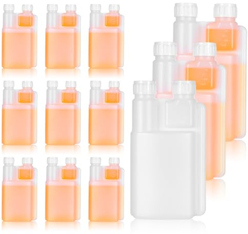 HOFURME 12 Pieces 8.5 oz Plastic Flasks, Measuring Bottle Built in 1 oz Glass Chamber Dispenser with Caps, to Store, Measure Dispense Liquids, Small Plastic Flask, for Concerts Travel Party Events