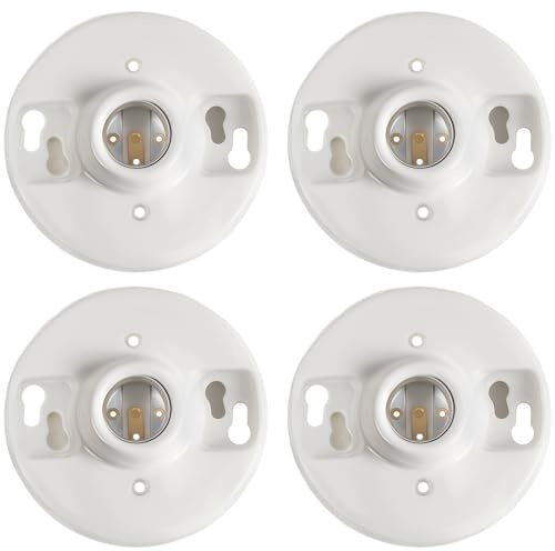 Saysurey 4 Pcs E26 Medium Base Ceiling Lamp Holder Keyless Light Sockets White Bulb Socket Incandescent Fluorescent CFL Lamp Holder 660w 250v (Porcelain)