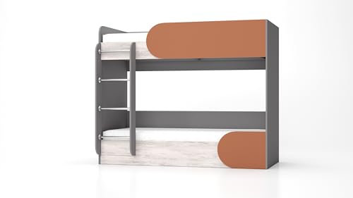 ARREDO DA CASA Letto A Castello Contenitore Moderno Con Scaletta Per Materassi 82x190 Cm Arredamento Cameretta Per Bambini In Grigio/Legno Bianco/Arancio LG13 (Solo struttura)