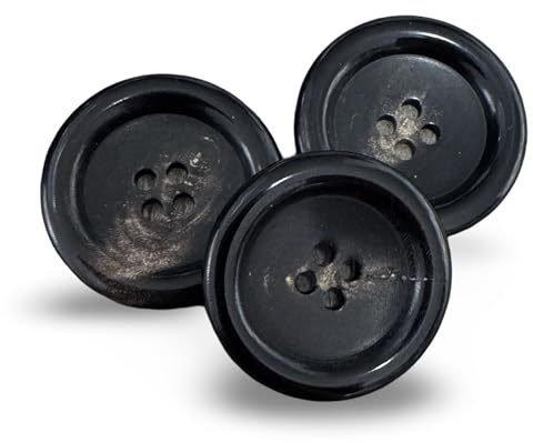 10 Stück echt Horn Knöpfe schwarz braun flach 4Loch in 15mm, 20mm, 22mm oder 25mm (25mm)