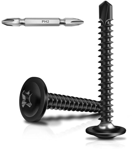 50Pcs Self Tapping Screws, M4.8 x 38mm Self Drilling Screws for Metal | Stainless Steel Wafer Head Self Tapping Screw, Black Oxide, Tek Screw with Screwdriver Bit