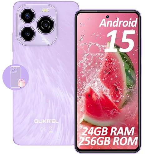 OUKITEL C65 Pro Smartphone Android 15-6.7''HD+ 90Hz 24(8+16) GB RAM + 256GB ROM Telefoni - 5150mAh 50MP+8MP Camera, Cellulari e Smartphone 3.5mm Jack/Dual SIM 4G/Face ID/Fingerprint/BT5.0 Viola