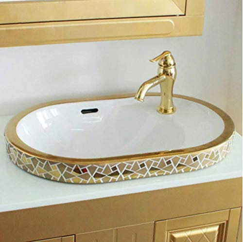 SnamicE Aufsatzwaschbecken Halbeinbauwaschbecken Aufsatzwaschbecken Oval Unterbauwaschbecken Keramikwaschbecken Badezimmerwaschbecken (Farbe : 1),