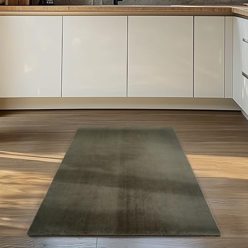 Carpettex Läufer Teppich Grün 80x150 cm- Kurzflor Teppich Waschbar, weich & rutschfest, modernes einfarbiges Design für Schlafzimmer, Küche & Flur