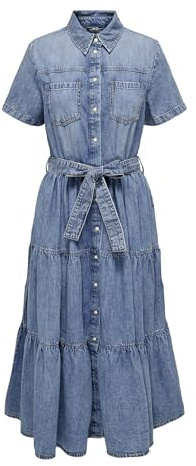 ONLY ONLALIYAH Robe Longue | Regular Fit, Manches courtes, Casual, Température maximale 40°C programme très doux