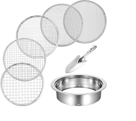 UTTASU Edelstahl Gartensieb Set Mit 5 Auswechselbare Maschensiebe Und Schaufel Für Kompost Erde Und Gartenmaterial (1mm 3Mm 6Mm 9Mm 12Mm)