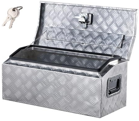 VEVOR Werkzeugkasten aus Aluminium für die Ladefläche, gestreifte Werkzeugkiste (762 x 330,2 x 330,2 mm) mit seitlichem Griff & T-Lock-Schlüssel, Aufbewahrungs-Organizer für Anhänger Silber