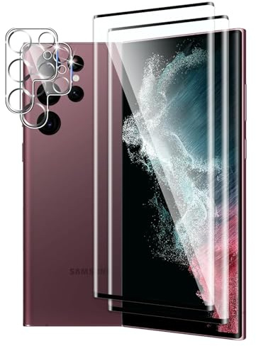 DXULWLM 2+2 Piezas Cristal Templado para Samsung Galaxy S22 Ultra,con protector de Lente de cámara,HD transparente,3D Cobertura Completa,Dureza 9H,Sin Burbujas,Anti-Arañazo Protector de Pantalla