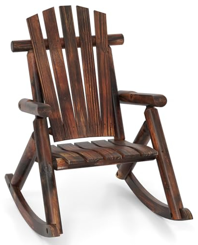 COSTWAY Sedia a Dondolo Adirondack da Esterno, Poltrona da Relax in Legno Giardino, Schienale Alto e Seduta a Doghe, Sedia da Patio per Balcone Cortile, Portata 150 kg