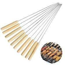 bbeque Stick Long Steel Rods with Wooden Handle for Easy Making Chicken Tandoor, Paneer Tikkas, Seekh Kabab