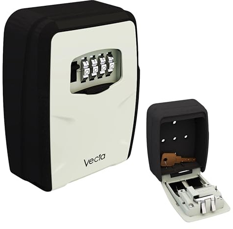 VECTA Caja Fuerte para Llaves de Pared con Código de 4 Dígitos – Caja de Llaves de Aluminio Impermeable para 5 Llaves, Negro/Gris – Armario para Llaves Exterior Casa, Airbnb, Garaje