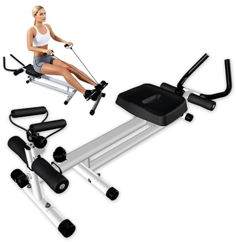 NouveautéPolyvalent rameur Pliable Appartement et Abdos Musculation Appareil，Tout-en-Un,Réglable, à Double glissière, Silencieux, Montage Facile.rameur Musculation Pliable Blanc Cassé.