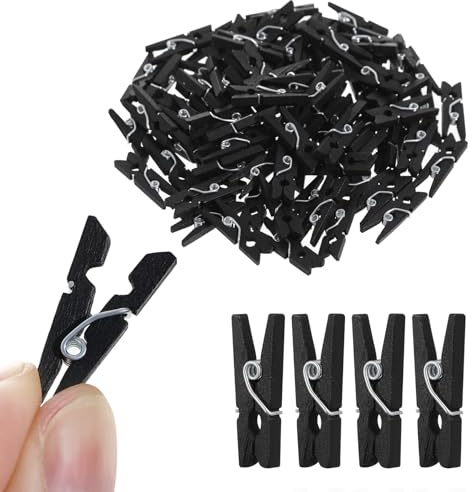 DOITOOL 100pezzi Mini Mollette in Legno Clip per Foto Piccole Mollette per Bucato Nere Accessori per Progetti Fai da Te