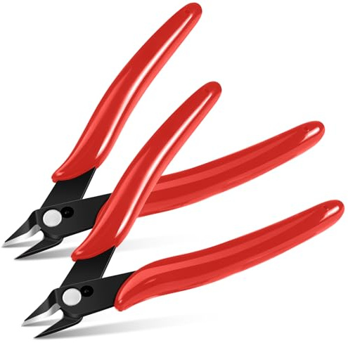 Ainiv 2pcs Petite Pince Coupante, Coupantes de Côté, Rouge | Pinces Coupantes Latérales Precision, Outillage Electricien Cutter Affleurant pour Fils Durs, Mous et Extrêmement Fins