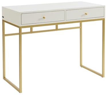 Vente-unique - Console avec 2 tiroirs en MDF - Blanc et doré - CODENIO