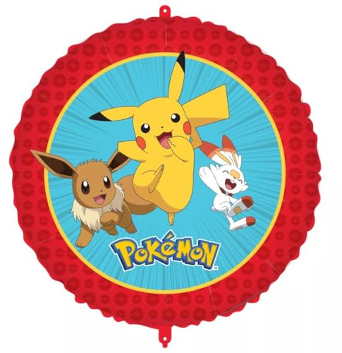 Procos Pokémon Luftballon 46 cm Pikachu, Eevee und Scorbunny, aufblasbar mit Luft oder Helium, Dekoration für Partys und Kindergeburtstage