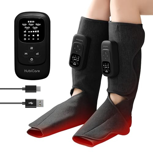 HubiCare FSA eligible Cordless Calf and Feet Massager with Heat and Air Compression for Circulation and Pain Relief, 5 Modes with 5 Intensities, Reduce Swelling, Muscles Relaxation Device (Black)