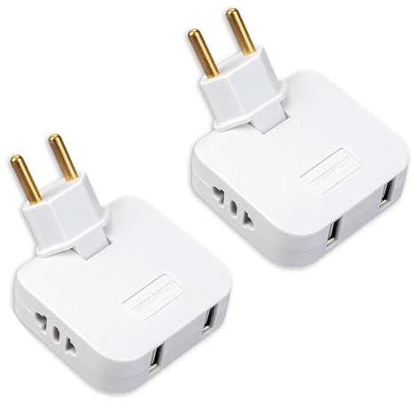 2PCS Flachstecker Mehrfachsteckdose, Steckdosenleiste Flachstecker, 2 Steckplätze und USB-C Ports, hitzebeständiges ABS, drehbarer Stecker, für Haushalte, Büroarbeitsplätze und Reisen