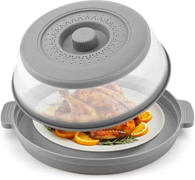 Magnetic Microwave Cover for Food with Base Mat – Large Plate Cover Splatter Guard Lid – BPA Free Collapsible Vented Design for Kitchen Safety – 8 Inch Heat Resistant