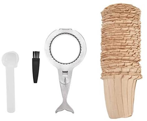 40PCS Disposable Coffee Filter Paper Cup with Stainless Steel Holder, Portable Coffee Filter Set for Home Kitchen Office, Includes Spoon Brush and Durable Holder for Espresso Drip