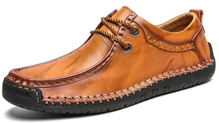 Vintage Slip-On Loafers for män Körskor i läder Båtstil Bekväma fritidsskor for dagligt bruk(Yellowish brown,41 EU)
