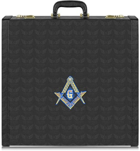 JEVVY CRAFTS Masonic Blue Lodge Regalia Storage Briefcase with Embroidered Square Compass, Faux Leather Hard Case with Combination Locks (17/19)