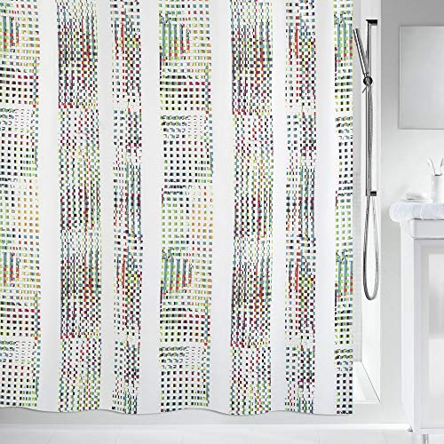 Spirella Anti-Schimmel Duschvorhang - Anti-Bakteriell, waschbar, wasserdicht - Polyester, „Analog“ 180x200cm Bunt