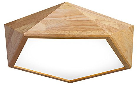 Deckenlampe Schlafzimmer Licht Hölzern Hexagon Deckenleuchte Wohnzimmer Massivholz nordisch Stil Kunst Kreativ LED Eiche Deckenleuchte (Neutrallicht 4000K) (52CM36W)