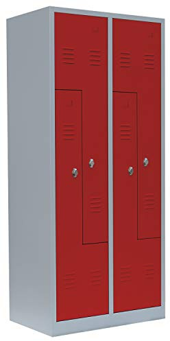 Spind 4er Z-Spind Umkleide Stahl Kleiderschrank 525114 Rot 1800x800x500mm | Komplett montiert, abschließbar, Garderobenschrank