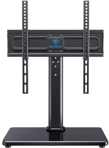 PERLESMITH Universal Swivel TV Stand for 24-60 inch TVs up to 99 lbs, 12 Height Adjustable Table Top TV Stand, TV Base Stand with Tempered Glass Base, Max VESA 400x400mm, PSTVS33