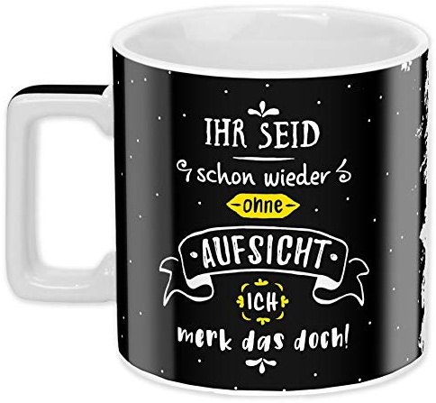 Sheepworld 45923 Tasse mit Spruch Ohne Aufsicht, Porzellan, 45 cl, schwarz-weiß