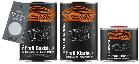 TRISTARcolor Autolack Dosen Set für VW LA7W Reflexsilber Metallic 2,5L | für VW / Volkswagen, Reflex Silver Metallic, Set aus Basislack + 2K Klarlack + Härter, Literware, spritzfertig