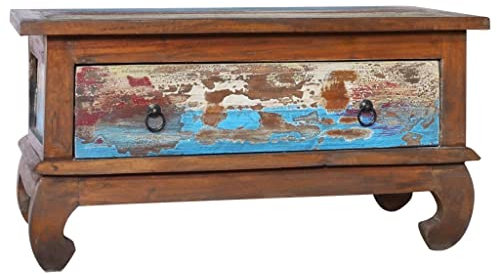 vidaXL Couchtisch mit 1 Schublade Retro Griff Beistelltisch Wohnzimmertisch Kaffeetisch Sofatisch Teetisch Holztisch 80x50x40cm Teak Altholz