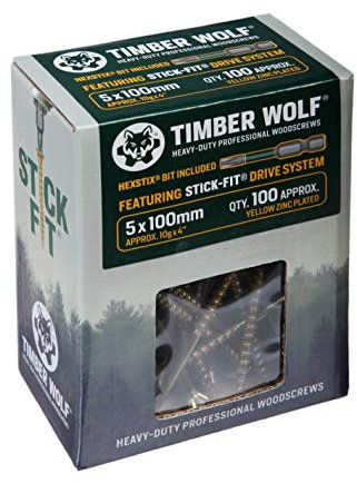 Timber Wolf TW50100 Woodscrews - 5.0 x 100mm - Box of 100, Zinc & Yellow (Gold)
