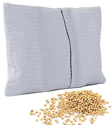 Amilian Coussin de noyaux de cerises env. 20 x 30 cm Coussin chauffant Compresse thermique Coussin à grains de cerise pour enfants adultes Idéal comme coussin de massage froid gaufre gris