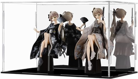 CECOLIC Acryl Vitrine, Klarer Display Box mit Spiegelmontage Arbeitsplatten Würfel für Sammlerstücke, Action Figuren, Miniaturfiguren, Aufbewahrung und Organisation (Schwarz, 25 x 15 x 15 cm)