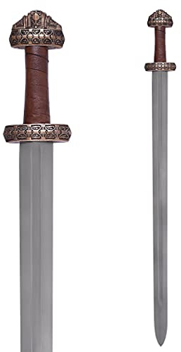Battle-Merchant schottisches Wikingerschwert mit Ledergriff | 9. Jahrhundert, Insel Eigg | Deko Waffe Schwert | Original echtes Schwert aus Kohlenstoff Stahl