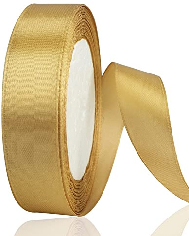 OWill Champagne Gold Satin Ribbon, Double Sided Polyester 20mm X 22m(24 Yards) Gift Wrapping Ribbon for Cake Decoration, DIY Sewing Project, Party Balloon Decoration & Hair Bows