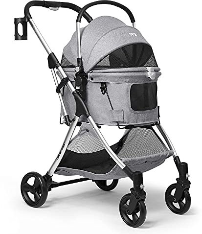 Hundebuggy mit Klappfunktion Pet-Stroller Hundewagen Buggy für Hunde und Katzen Haustierwagen Katzenbuggy, Für Hunde, Katzen und andere Kleinhaustiere, Grau, 73 x 55 x 100 cm, 15KG